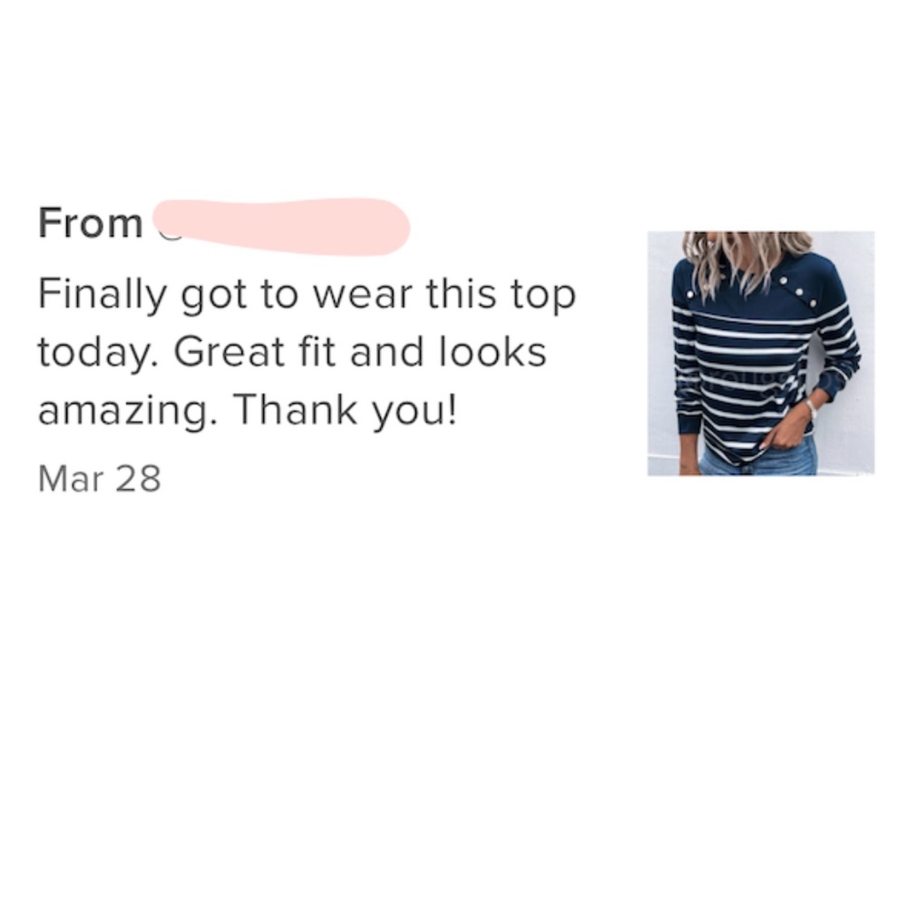Striped Button Detail Round Neck Long Sleeve Navy Blue Tee Shirt - Picture 8 of 8